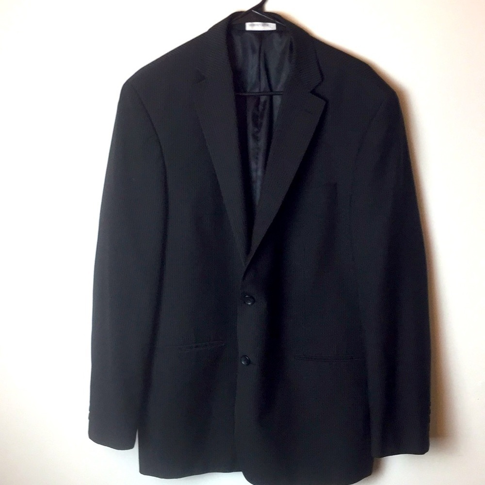 Geoffrey Beene black pinstripe jacket. Size 44R.